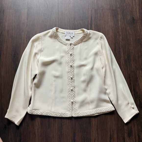 Talbots Petites Silk Beaded Jacket Cardigan – Size 10P Ivory - Picture 5 of 8